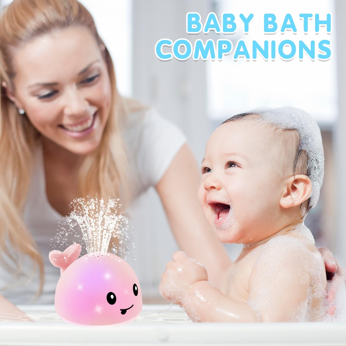 Baby Girl Bath Toys, Light Up Whale Bath Toys for Girls 0-6 6-12 12-18 Months or Kids Ages 1-3, Pink
