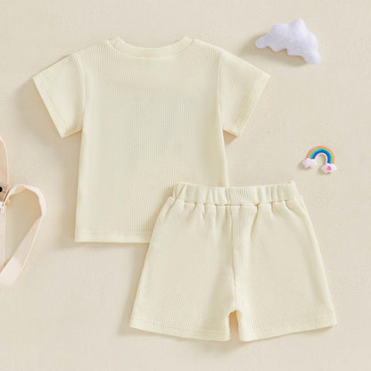 Toddler Baby Boy Summer Clothes Embroidered Waffle Short Sleeve T-Shirts Elastic Shorts Newborn Infant Boy Outfits