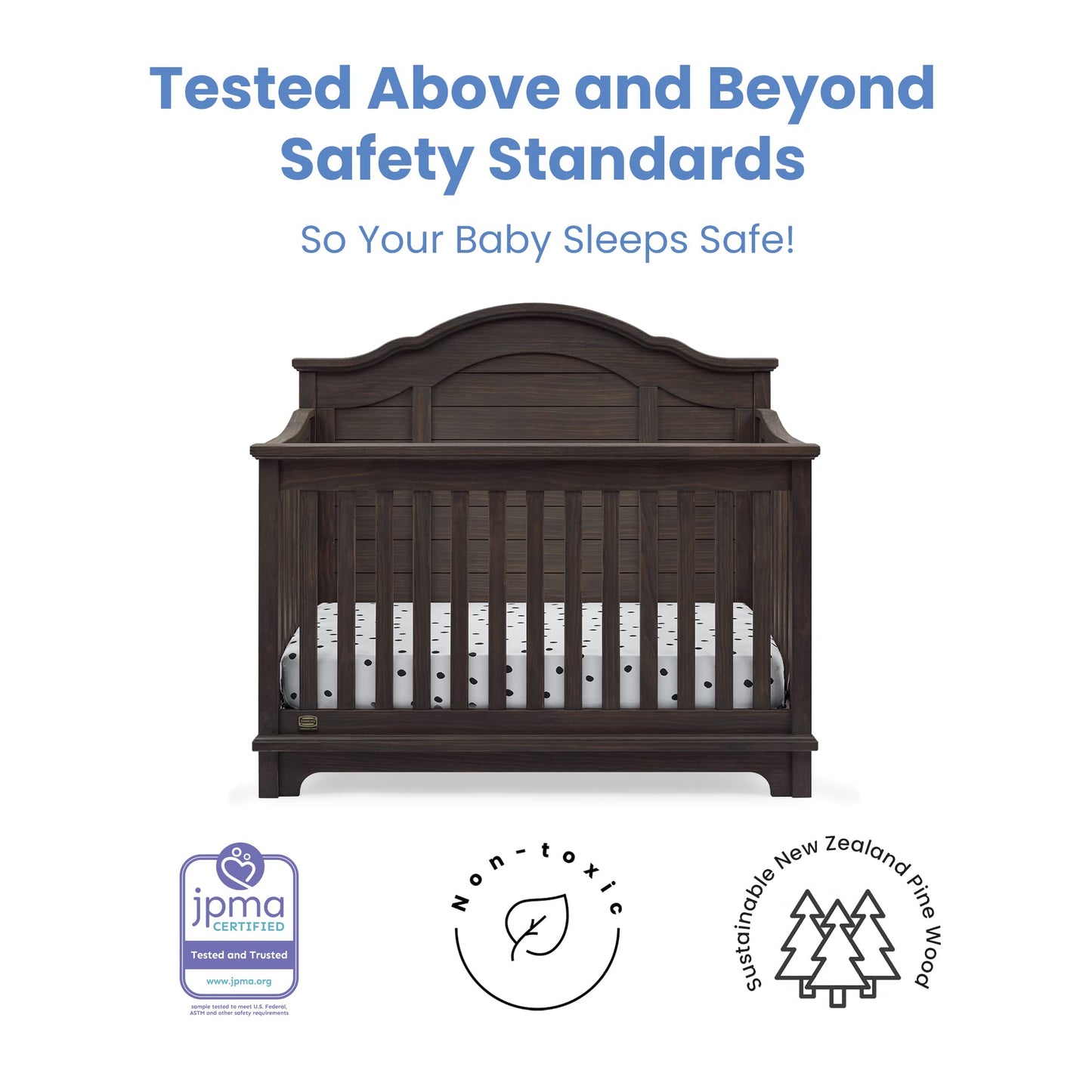 Delta Children Simmons Kids Asher 6-in-1 Convertible Crib with Toddler Rail, Aged Oak