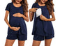 Ekouaer Women's Maternity Nursing Pajamas Set Breastfeeding Sleepwear Double Layer Short Sleeve Top & Shorts Nursing Pjs