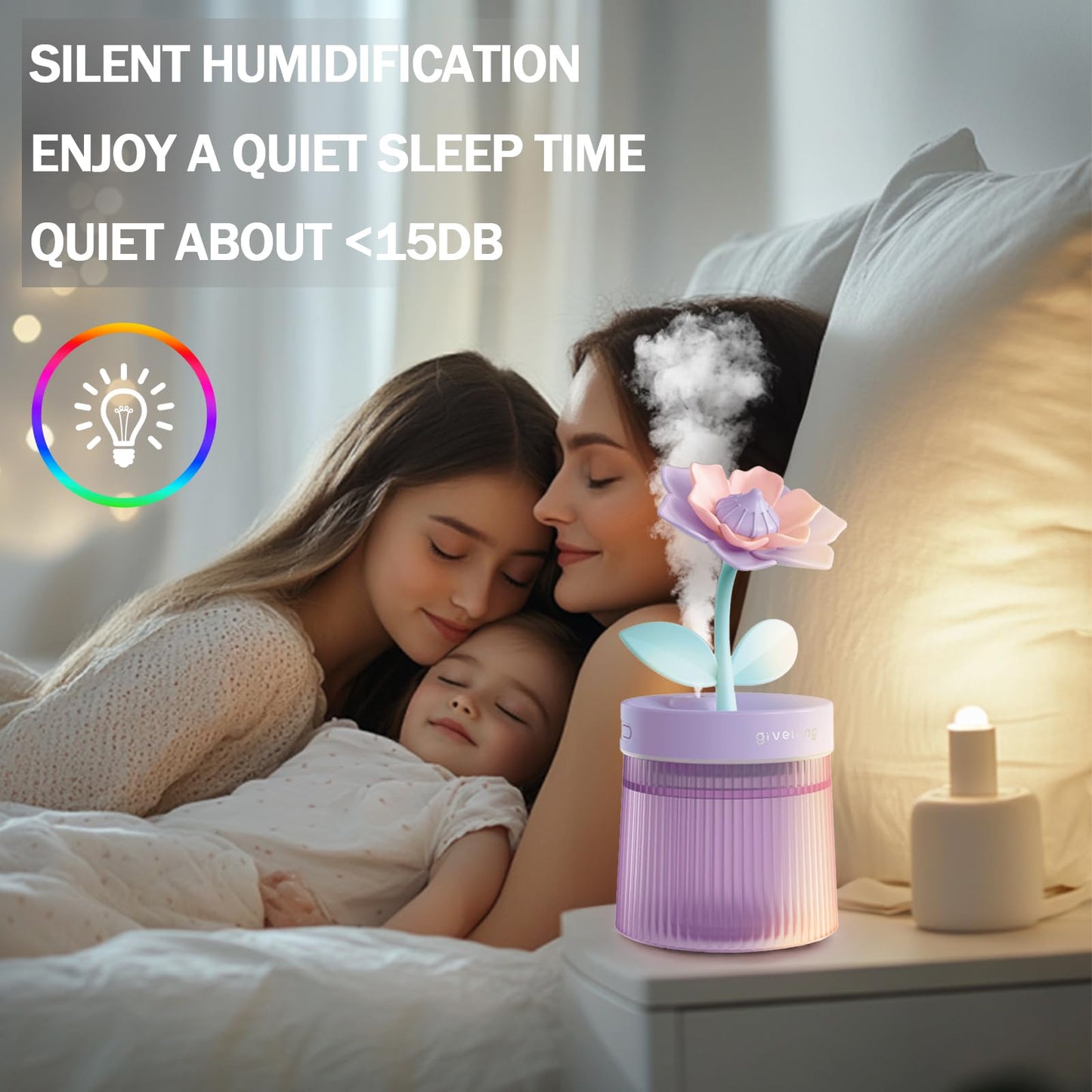 Shun Cheng Fa Landscape Night Light Humidifier with 2 Mist Modes, 320mL Large Tank Whisper-Quiet for Baby/Nursery/Office, Portable Mini Air Moisturizer (Gardenia Green)