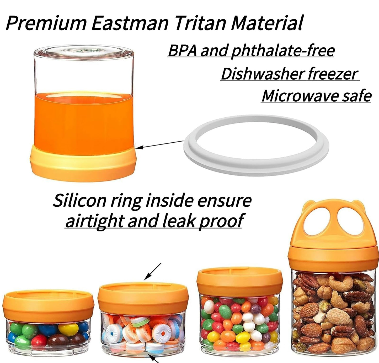 SELEWARE Portable Stackable Food Storage Containers for Snacks Formula Powder and Drinks Twist Lock System Airtight Leak-proof BPA and Phthalate Free 4 Piece Jars 31oz Blue
