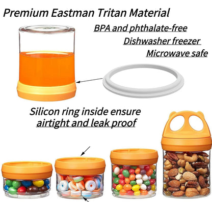 SELEWARE Portable Stackable Food Storage Containers for Snacks Formula Powder and Drinks Twist Lock System Airtight Leak-proof BPA and Phthalate Free 4 Piece Jars 31oz Blue
