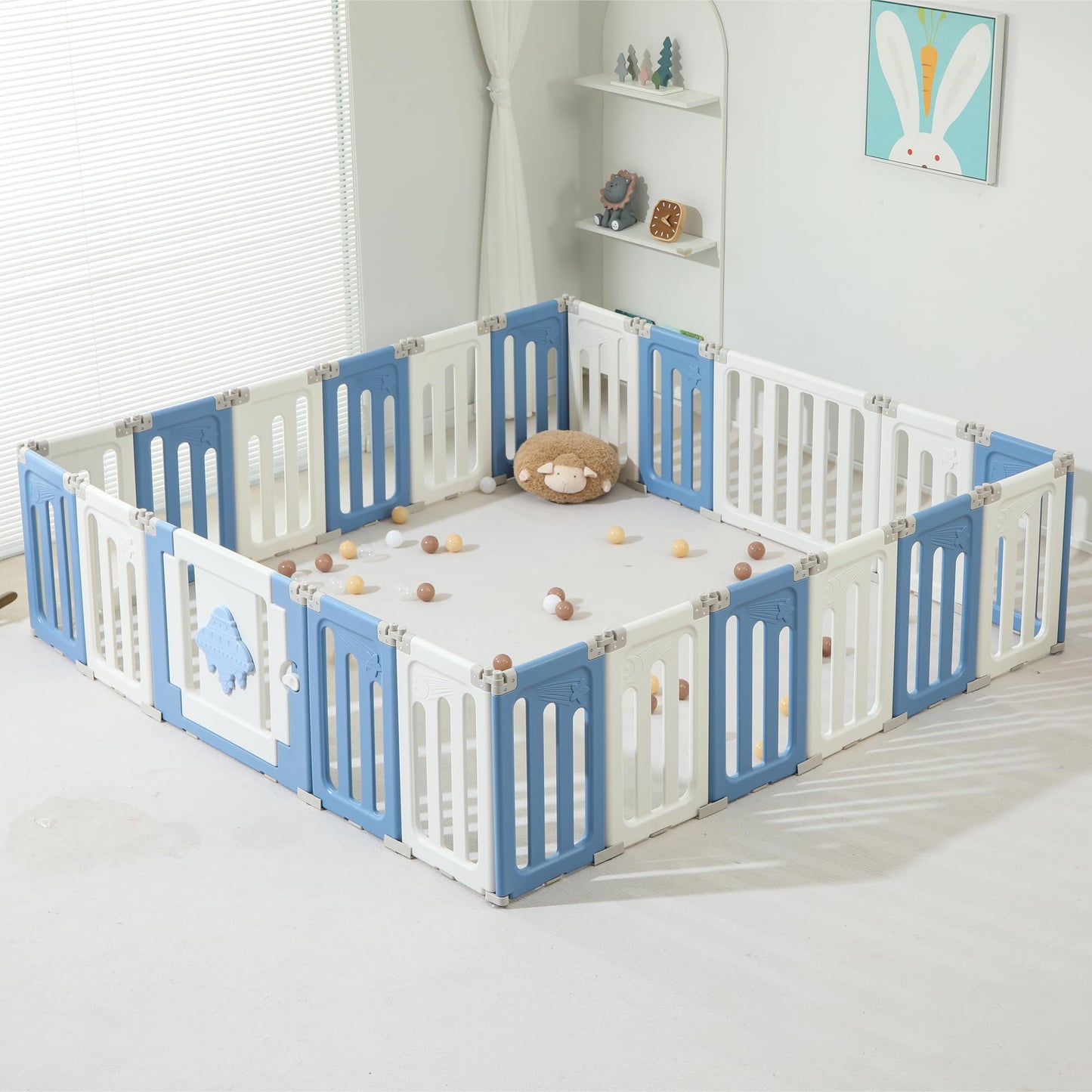 Baby Play Pen - 14 Panels Extra Large Foldable Playpen for Toddlers, UFO Portable Fence, Gate, Yard - Blue
