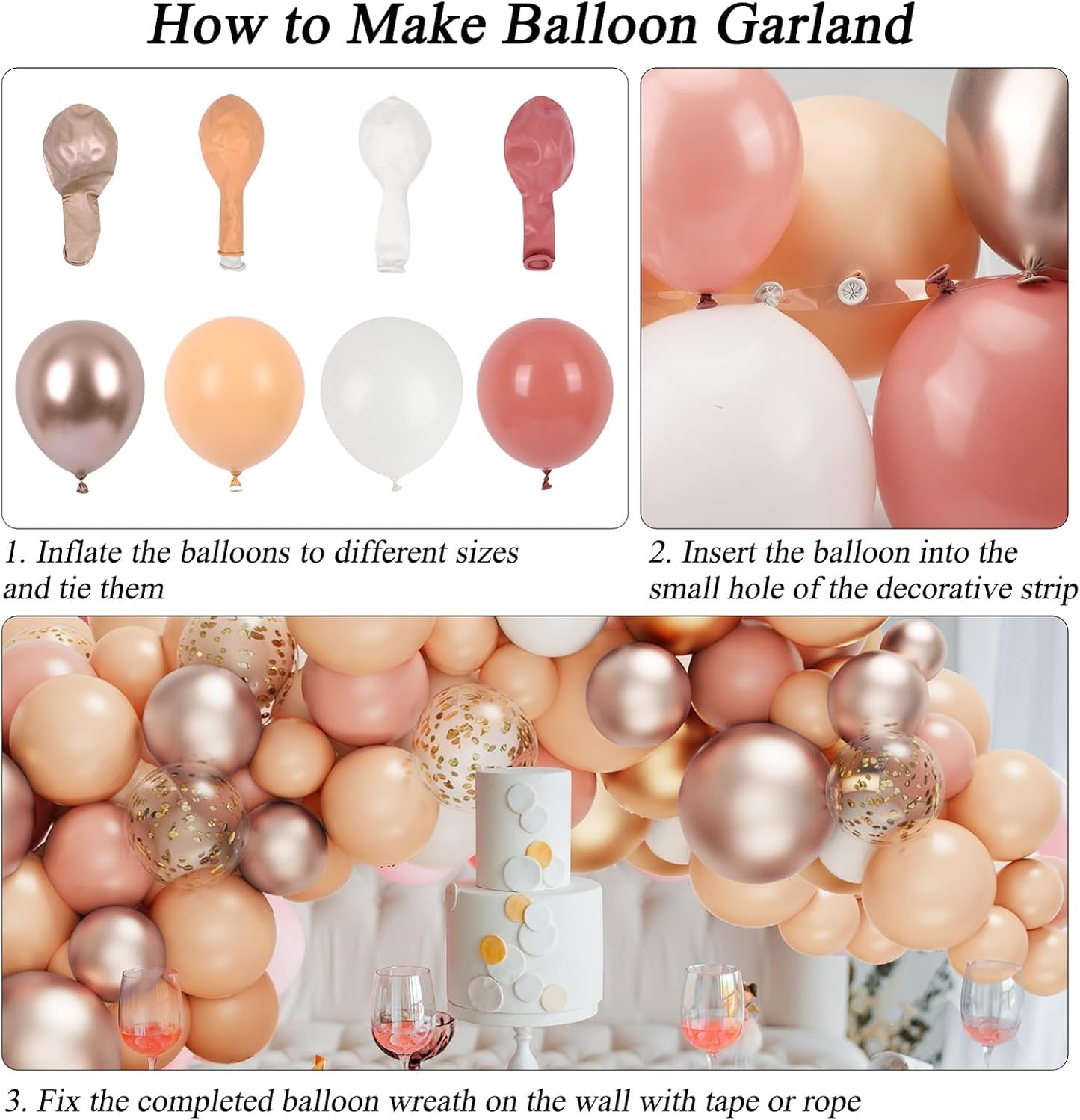 RUBFAC Blush Pink Balloon Garland Arch Kit, Dusty Pink Peach Rose Gold White Balloon Garland Kit for Party Birthday Girl Baby Shower Boho Party Decorations