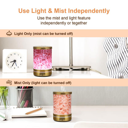 Essential Oil Diffuser Aromatherapy Diffuser - Himalayan Pink Salt Crystal Diffusers for Essential Oils with 7 Color Lights 2 Mist Mode, Reduce Noise Design for Baby Room, Yellow