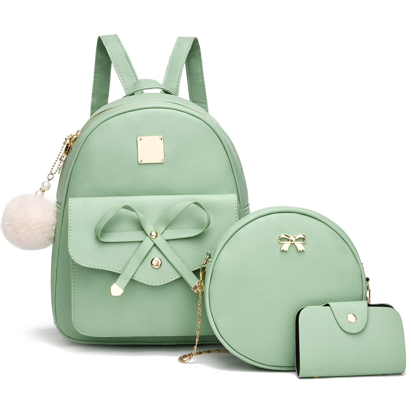 I IHAYNER Girls Bowknot 3-Pieces Fahsion Leather Backpack Backpack Purse for Women Rucksack for Ladies Shoulder Bag