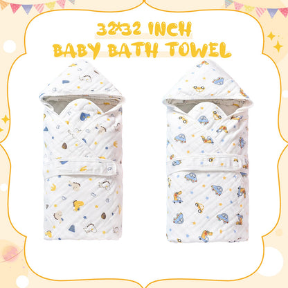 2 Pack Hooded Baby Bath Towels,Large 32"x 32",Cotton Baby Bath Towel with Hood for Infant Toddler and Kids, Soft and Absorbent,Unisex Baby Bath Essentials. (Cars/Dinosaurs)