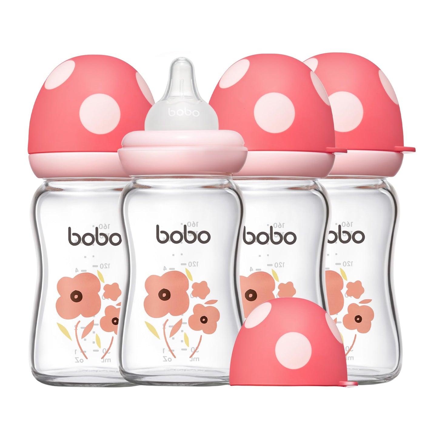 YOHKOH Natural Glass Baby Bottle with Natural Response Nipple, Newborn Anti-Colic Baby Bottles, Wide Neck Mushroom Cap Baby Bottle, Clear (8.8ounce (Pack of 4), Multicolour1)