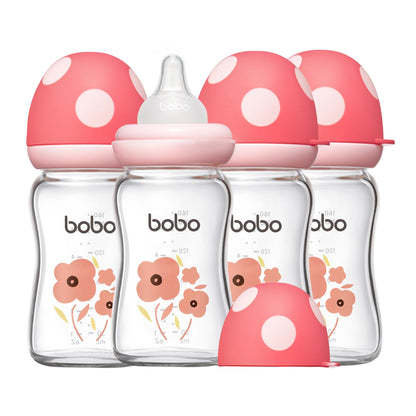 YOHKOH Natural Glass Baby Bottle with Natural Response Nipple, Newborn Anti-Colic Baby Bottles, Wide Neck Mushroom Cap Baby Bottle, Clear (8.8ounce (Pack of 4), Multicolour1)