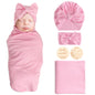 Newborn Receiving Blanket with Bow Hat Mittens Wooden Card Set Wheat-Pattern Newborns Toddler Baby Boy Girl Nursery Swaddle Wrap