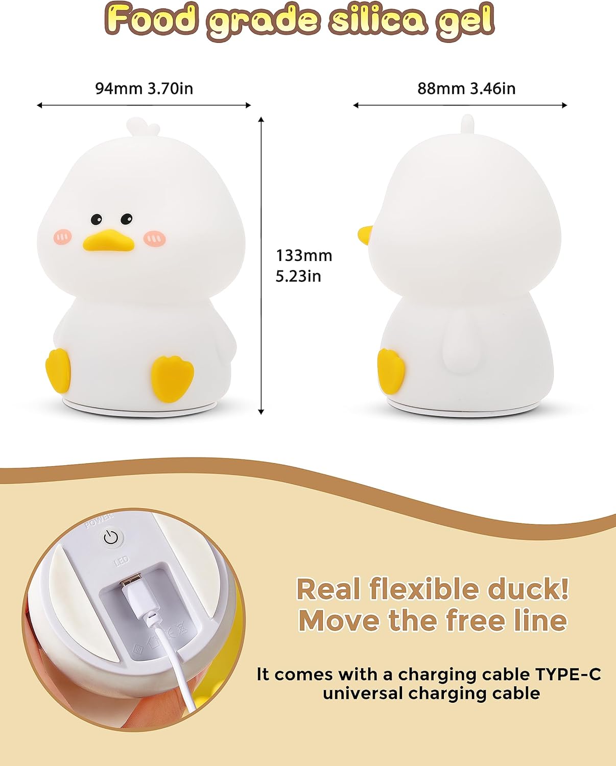 L LOHAS LED Cute Duck Night Light, Kawaii Duck Lamp, Desk Decor, Cute Stuff, Squishy Duck Light, 16 Colors Table Lamp with Remote Control, USB Rechargeable, Ideal Funny Gifts
