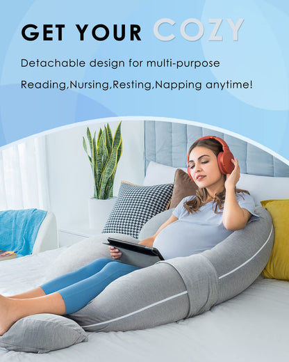QUEEN ROSE Cooling Pregnancy Pillows,E Shaped Full Body Pillow for Sleeping, with Pregnancy Wedge Pillow for Belly Support, 60 Inch Maternity Pillow for Side Sleeper, Cooling Rayon Cover, Purple