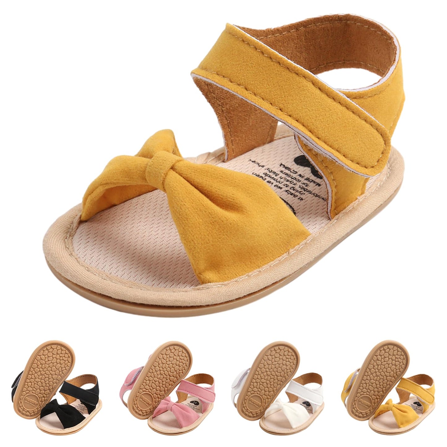 CoKate Baby Girls Sandals Ruffle Bowknot Premium Soft Sole Anti-Slip Open Toe Breathable Summer Outdoor First Walker Shoes Baby Sandals 0-3 months girls