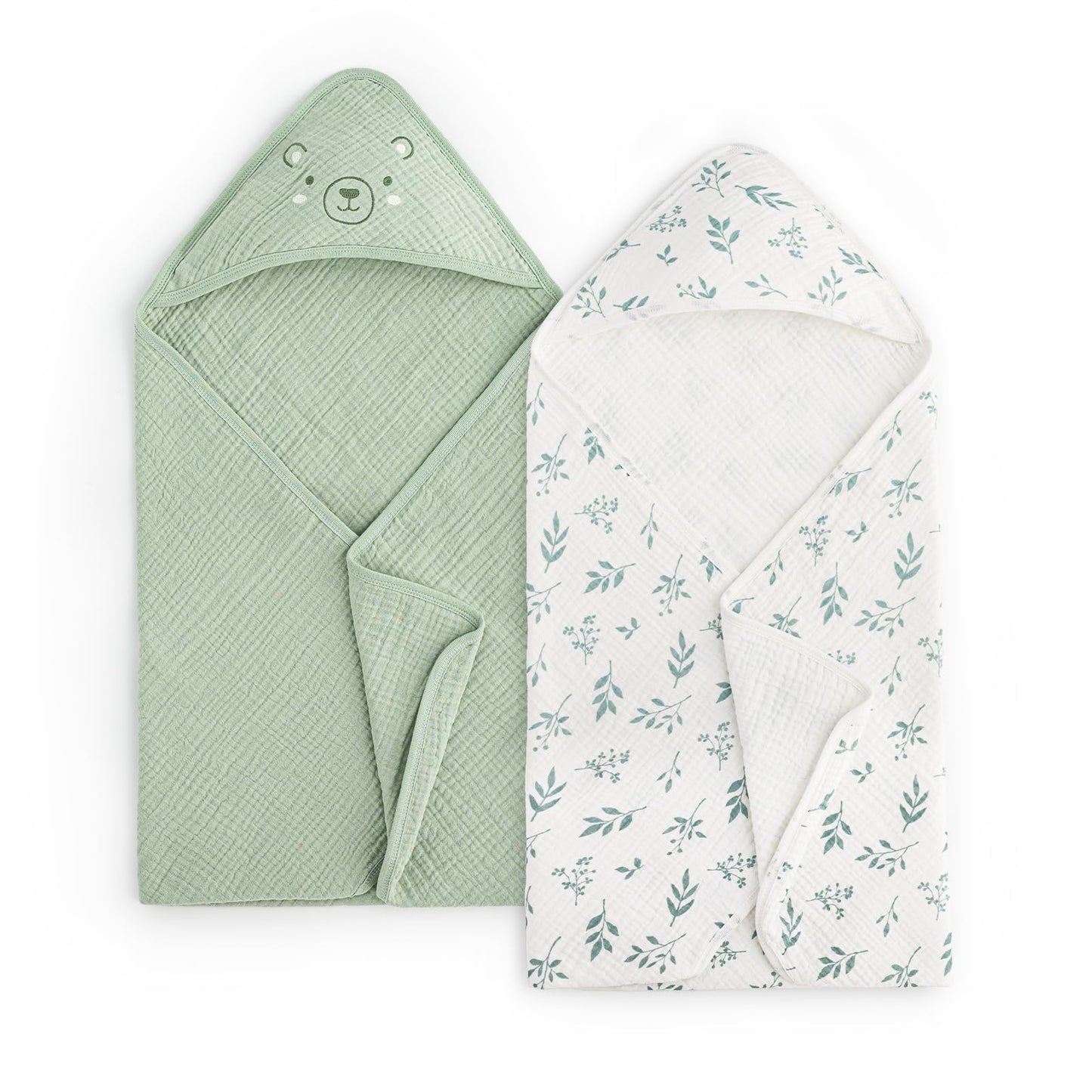 PHF 2 Pack Baby Hooded Towels, 100% Muslin Cotton Baby Bath Towel with Hood for Newborn, Infant, Toddler, Ultra Soft and Absorbent Baby Essentials Bath Towels for Girls, 32x32Inch, Floral