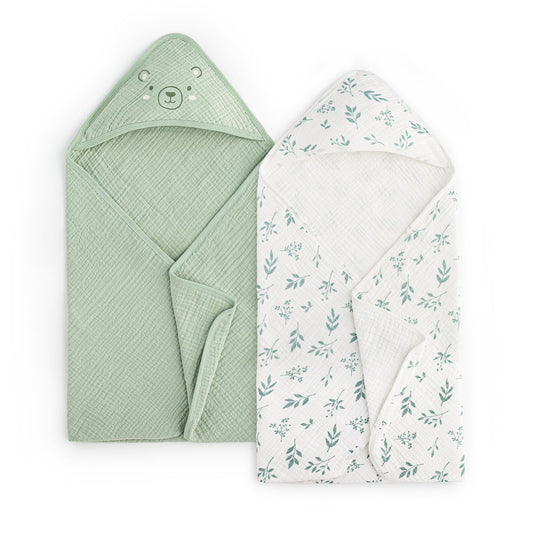 PHF 2 Pack Baby Hooded Towels, 100% Muslin Cotton Baby Bath Towel with Hood for Newborn, Infant, Toddler, Ultra Soft and Absorbent Baby Essentials Bath Towels for Girls, 32x32Inch, Floral