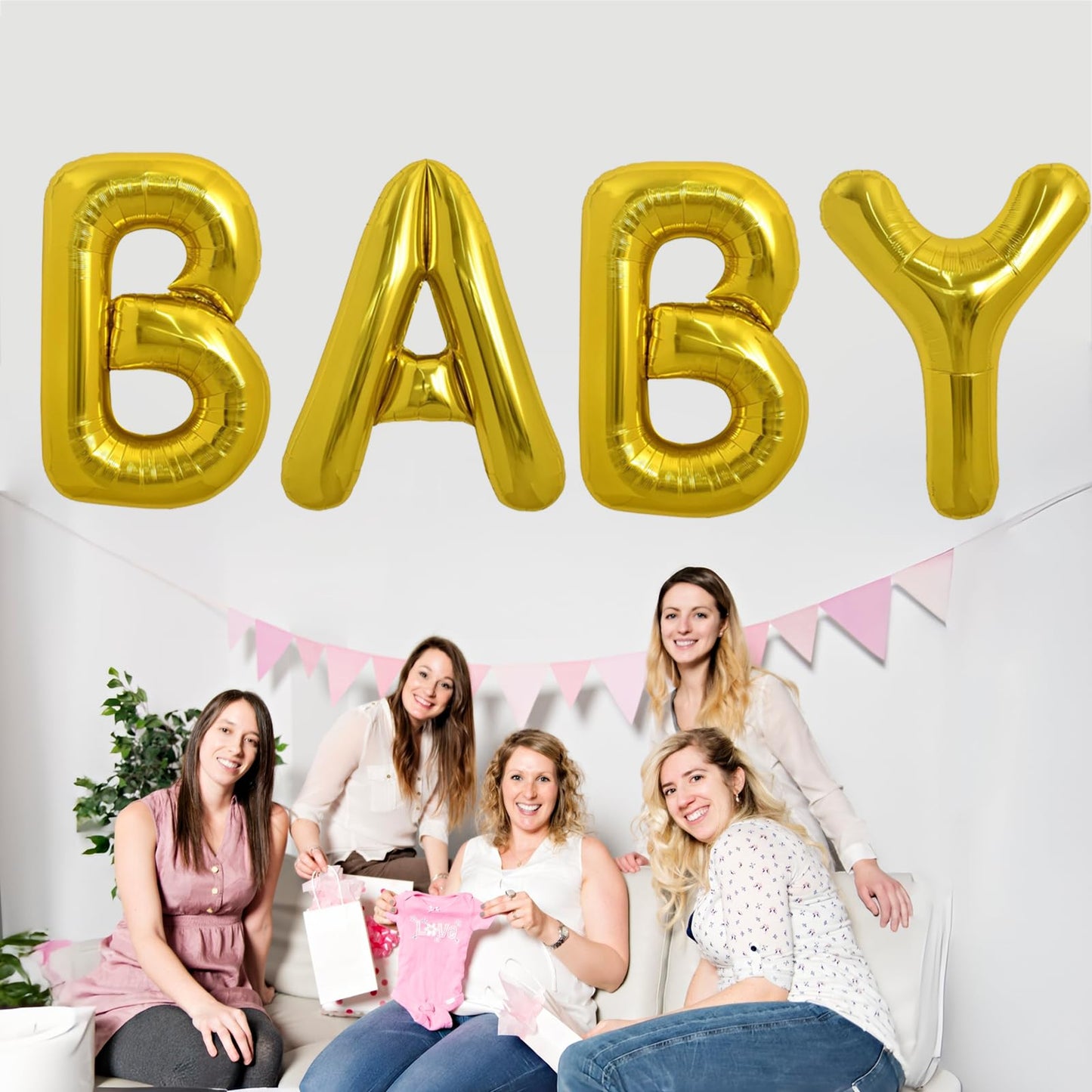 40 Inch Oh Baby Balloon, Shower Decorations, Large Sign for Backdrop, Shiny Banner for Gender Reveal Party Supplies (Gold)