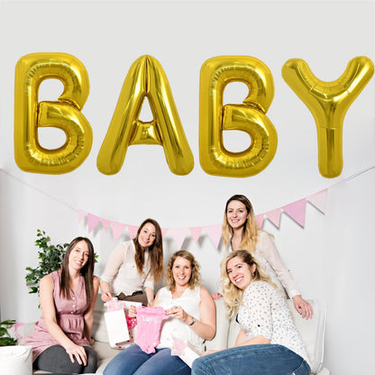 40 Inch Oh Baby Balloon, Shower Decorations, Large Sign for Backdrop, Shiny Banner for Gender Reveal Party Supplies (Gold)