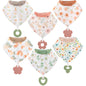 Baby Bandana Drool Bibs 6-Pack and Teething Toys 6-Pack Made with 100% Organic Cotton, Absorbent and Soft Unisex