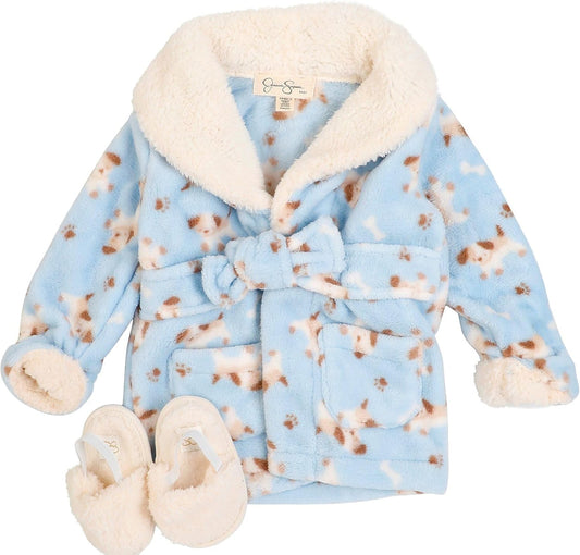 Jessica Simpson Baby 2 Pc Bath Robe and Slippers Set One Size Blue