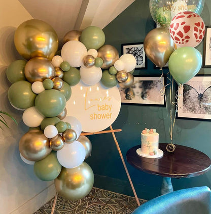 Sage Green Gold White Party Balloons, 50Pcs Sage Green and Gold Confetti Party Balloons For Birthday Baby Shower Engagement Wedding Anniversary Party Decorations