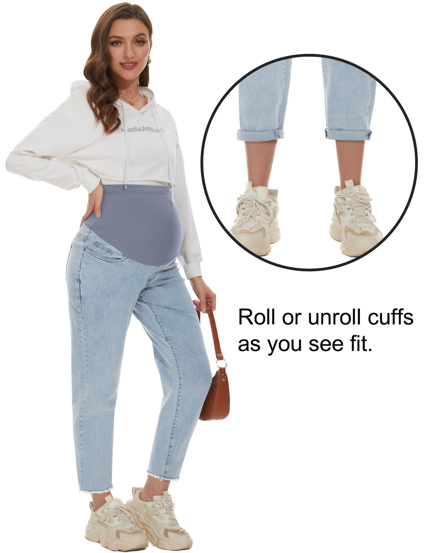 POSHGLAM Women's Maternity Jeans Over Belly Comfy Stretch Boyfriend Jeans Loose Pregnancy Pants, S-XXL