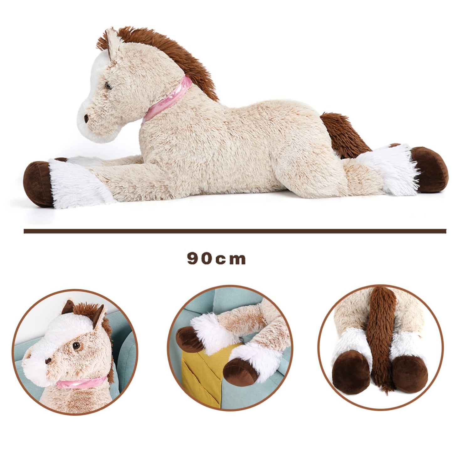 Tezituor Giant Stuffed Animal, 4ft Large Brown Pony Plush Toy, 47 inch Horse Plush Pillow Gift for Boys Girls