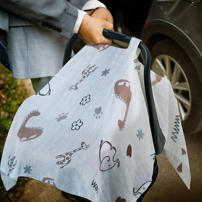 100% Muslin Summer Baby Car Seat Cover, Universal Fit Infant Car Seat Canopy, Breathable & Lightweight Sun, Weather Protection for Boys & Girls