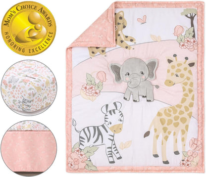 The Peanutshell 3 Piece Baby Crib Bedding Set for Girls - Newborn, Infant & Toddler Nursery Bed Set Decor with Fitted Crib Sheet, Dust Ruffle Comforter - Wildest Dreams