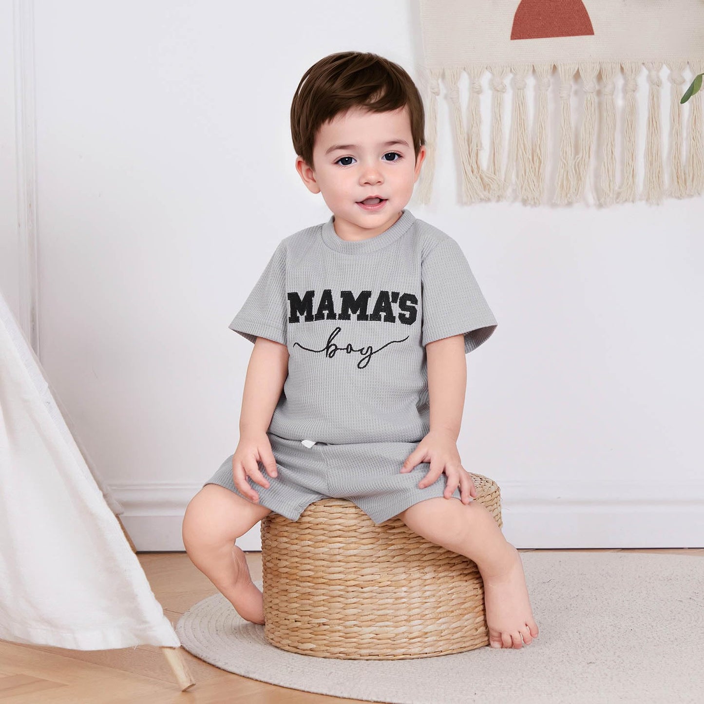 Toddler Baby Boy Summer Clothes Embroidered Waffle Short Sleeve T-Shirts Elastic Shorts Newborn Infant Boy Outfits