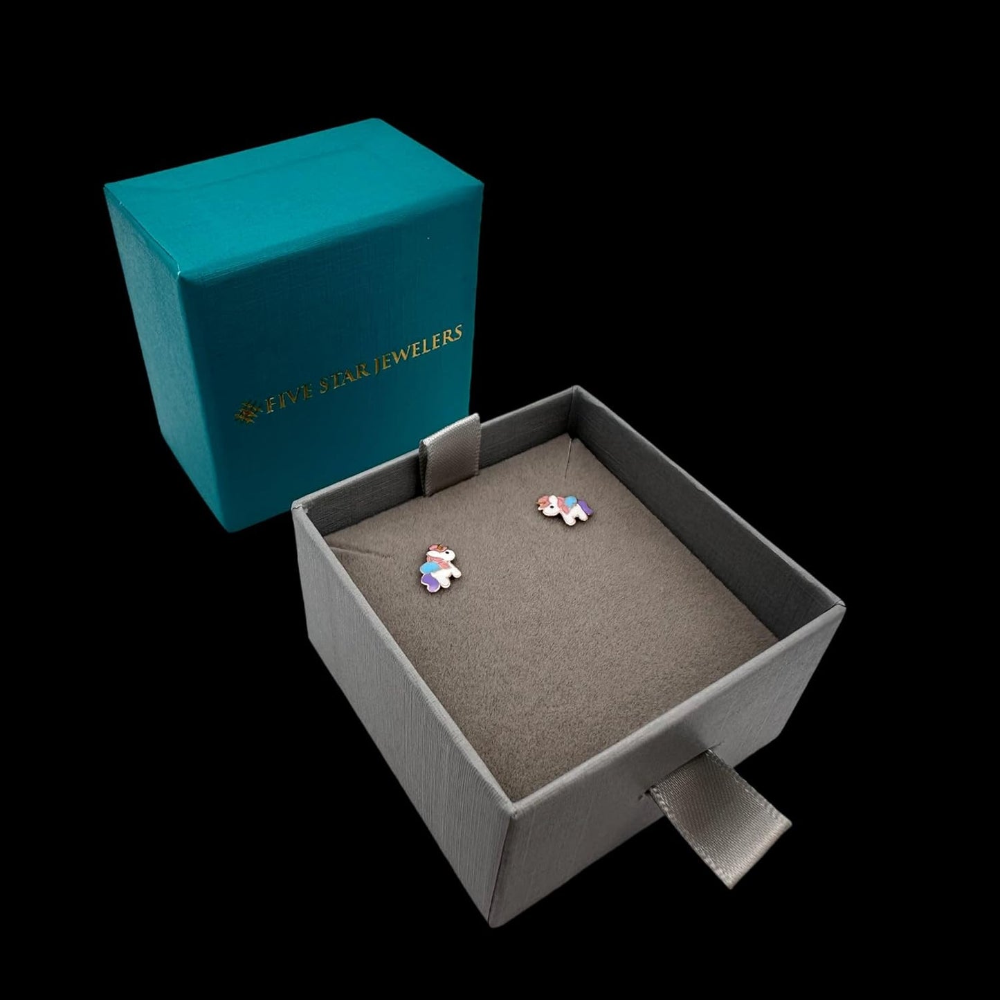 Five Star Jewelers 14k Solid Gold Unicorn Stud Earrings for Girls - Hypoallergenic Kids Jewelry with Secure Screw Back - Adorable Vibrant Enamel Design - Little Girl Earrings - Gift Box