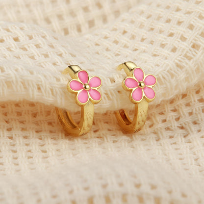 MILACOLATO 925 Sterling Silver Small Hoop Earrings Toddler 18K Gold Plated Huggie Hoop Earrings Daisy Flower Hoop Earrings for Women Hypoallergenic Earrings for Sensitive Ears