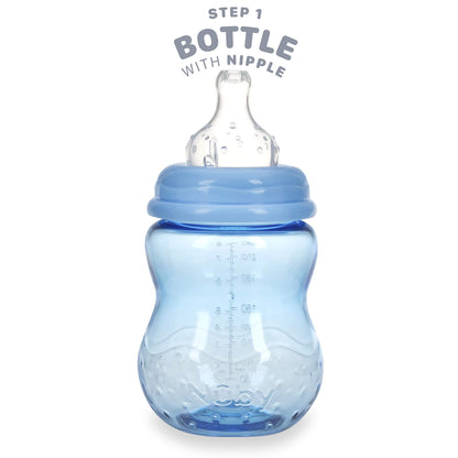 Nuby 3 in 1 Baby Bottle to Training Sippy Cup - 8 Oz Toddler Cups Spill Proof with Soft Spout, Nipple & Removable Grip Handles - Dishwasher Safe (Blue)