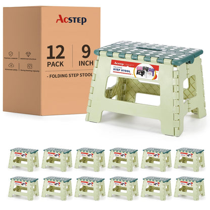 ACSTEP Folding Step Stool 9'' Tall Kids Step Stool Holds Up to 300 lb Plastic Foldable Step Stools for Kids Non-Slip Surface with Carry Handle Collapsible Stool for Home, Outdoor and Indoor(Black)