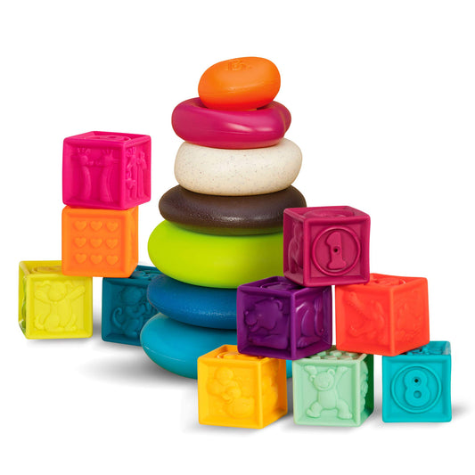 B. toys – Baby Blocks – Stacking & Building Toys For Babies – 10 Soft & Educational Blocks- Numbers, Shapes, Colors, Animals- One Two Squeeze- 6 Months +