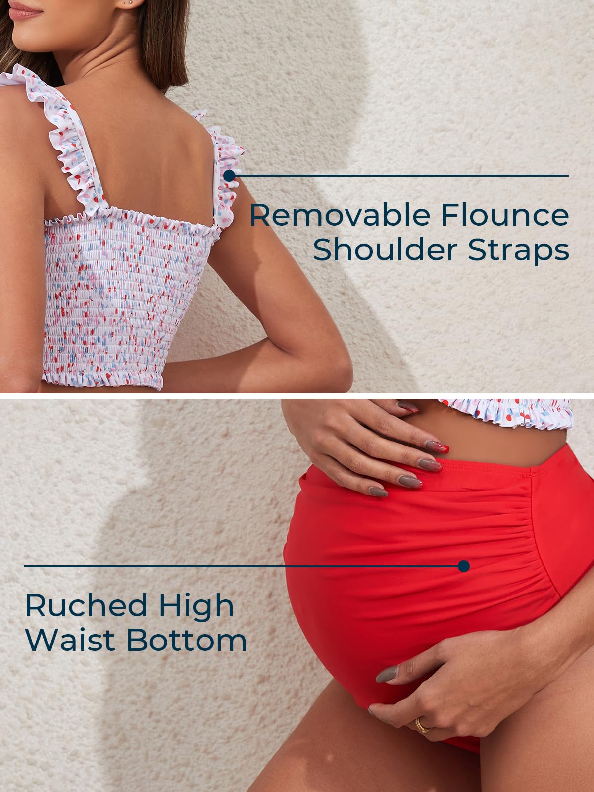 Summer Mae Maternity High Waist Bikini Swimsuit Two Piece Ruffled Hem Cute Bathing Suit Floral Pregnancy Swimwear