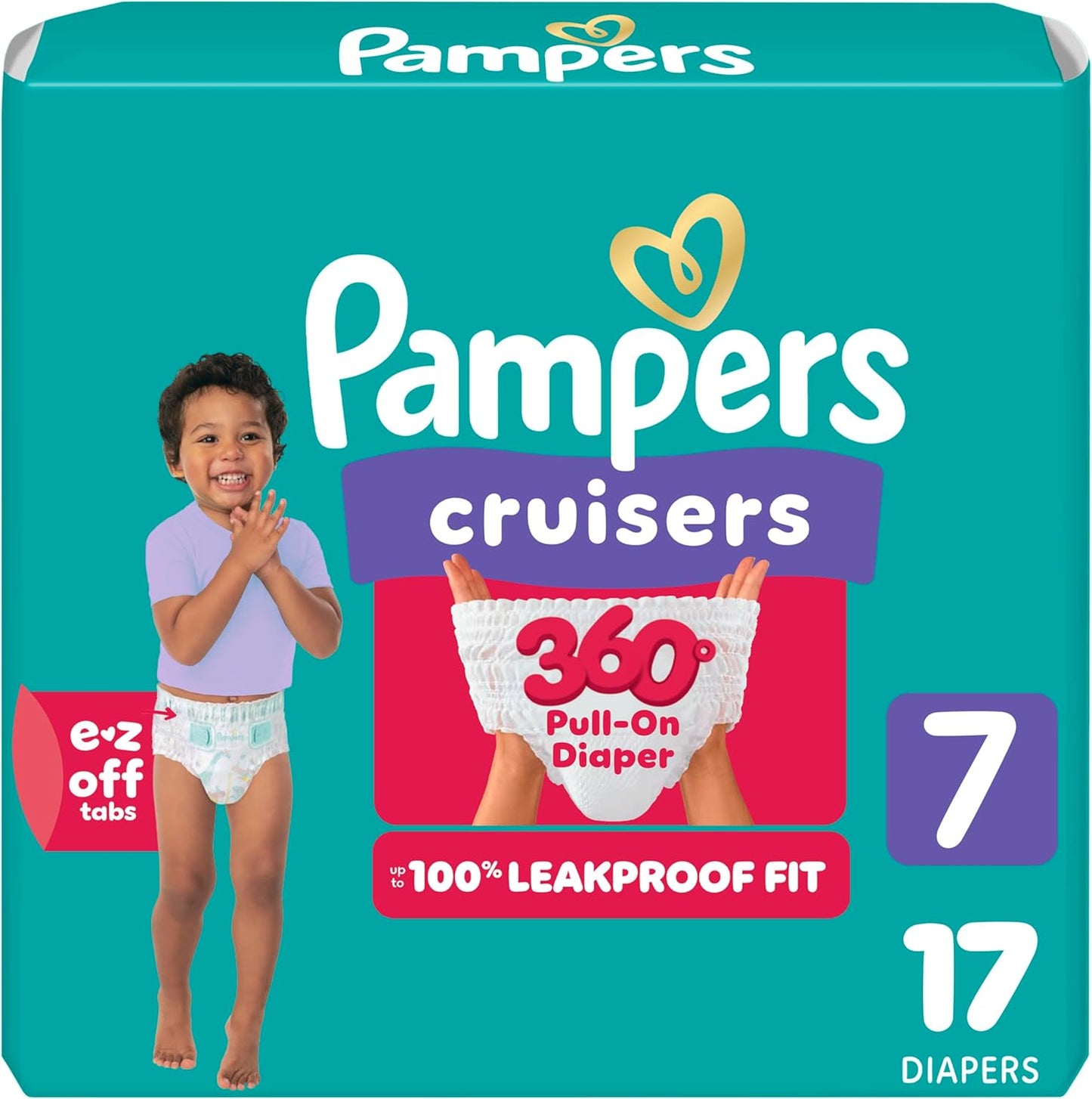 Pampers Cruisers 360 Pull-On Diapers, Size 7 (41+ lbs), 17 Count, Babyproof up to 100% Leakproof Diaper