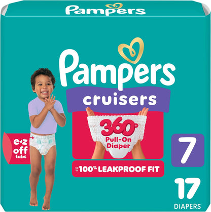 Pampers Cruisers 360 Pull-On Diapers, Size 7 (41+ lbs), 17 Count, Babyproof up to 100% Leakproof Diaper