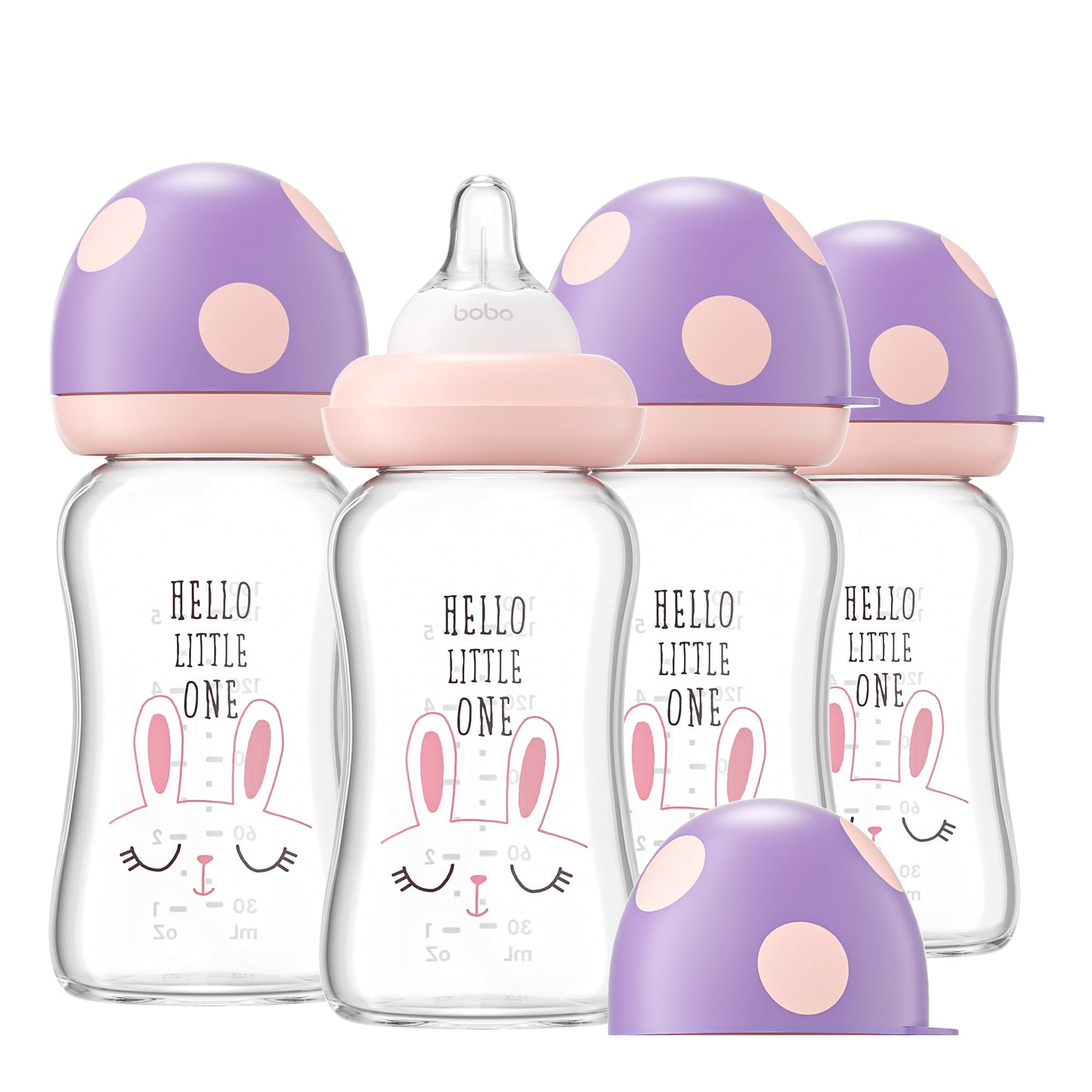 YOHKOH Natural Glass Baby Bottle with Natural Response Nipple, Newborn Anti-Colic Baby Bottles, Wide Neck Mushroom Cap Baby Bottle, Clear (8.8ounce (Pack of 4), Multicolour1)