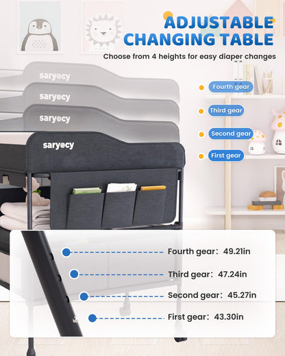 Baby Changing Table, Versatile Folding Changing Table, Waterproof Diaper Changing Station, Adjustable Height with 2 Drawers,Baby Changing Station, Mobile Nursery for Infant and Newborn