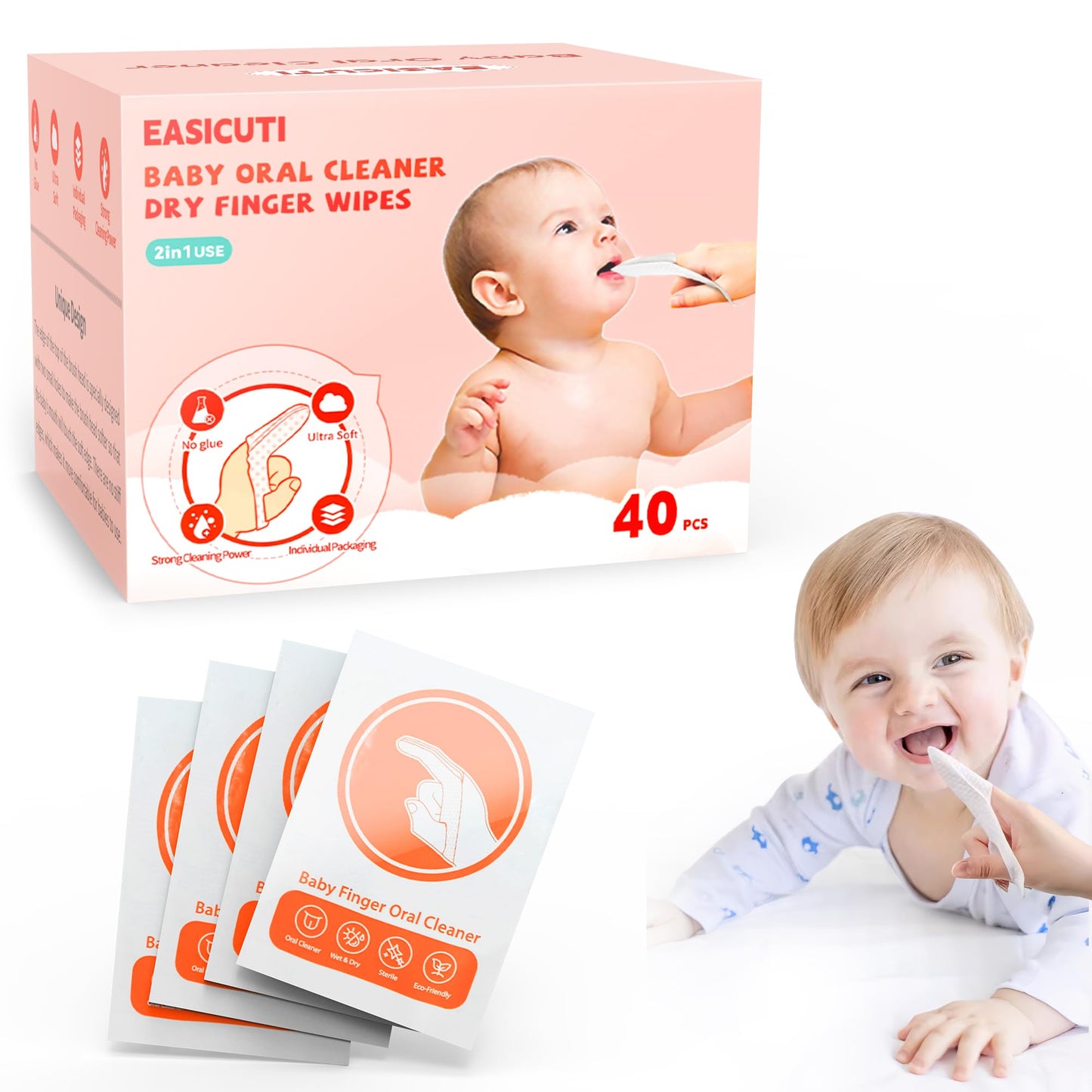 Baby Tongue Cleaner, Baby Toothbrush, 42Pcs Disposable Infant Toothbrush Clean Baby Mouth,Gauze Gum Cleaner Toothbrush Baby Oral Cleaning Stick Dental Care for 0-36 Month Baby+Free 1 Finger Toothbrush