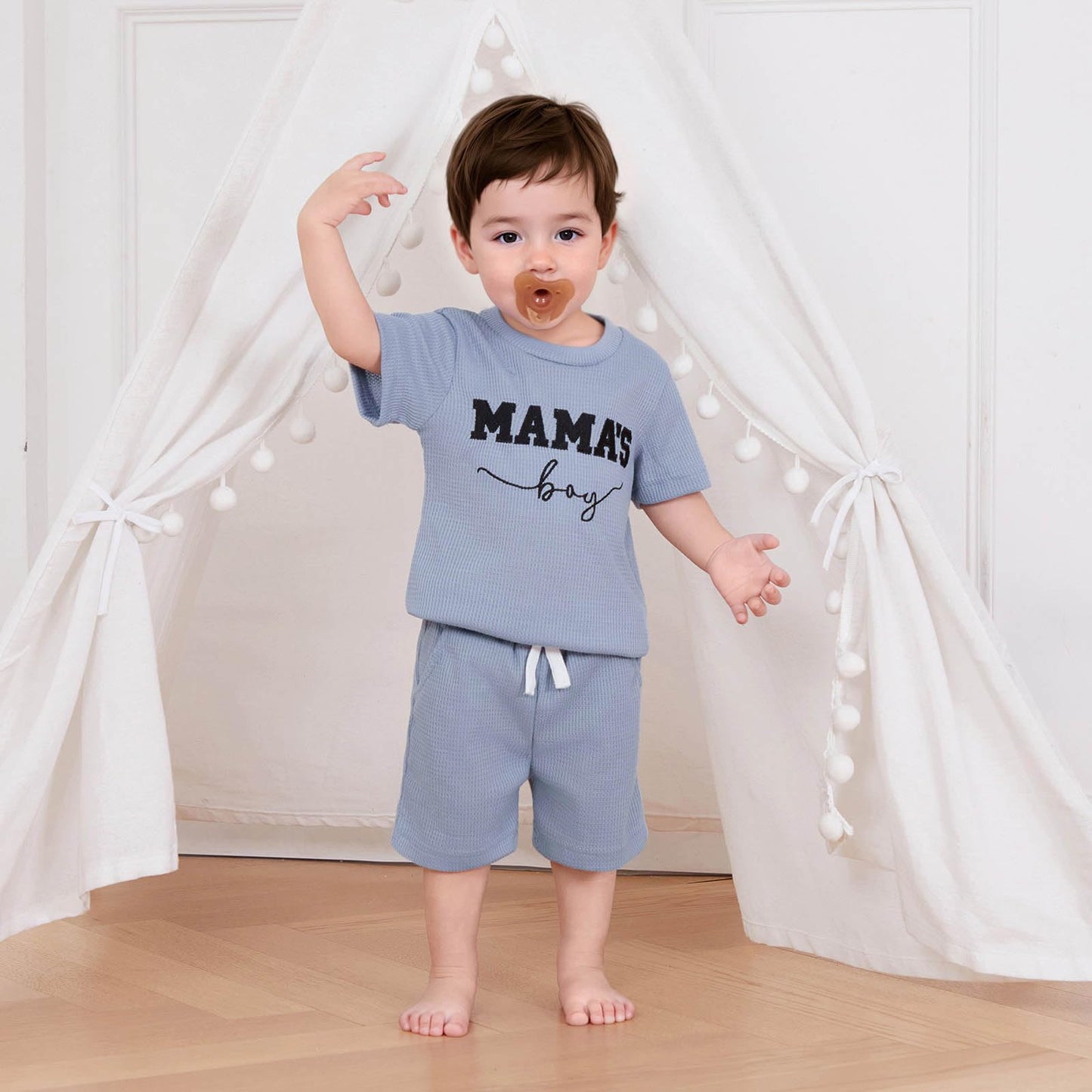 Toddler Baby Boy Summer Clothes Embroidered Waffle Short Sleeve T-Shirts Elastic Shorts Newborn Infant Boy Outfits