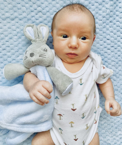 Baby Blue Bunny Security Blanket & Keepsake Box - Soft Fleece, Booties & Gift Basket - Unique Newborn Present