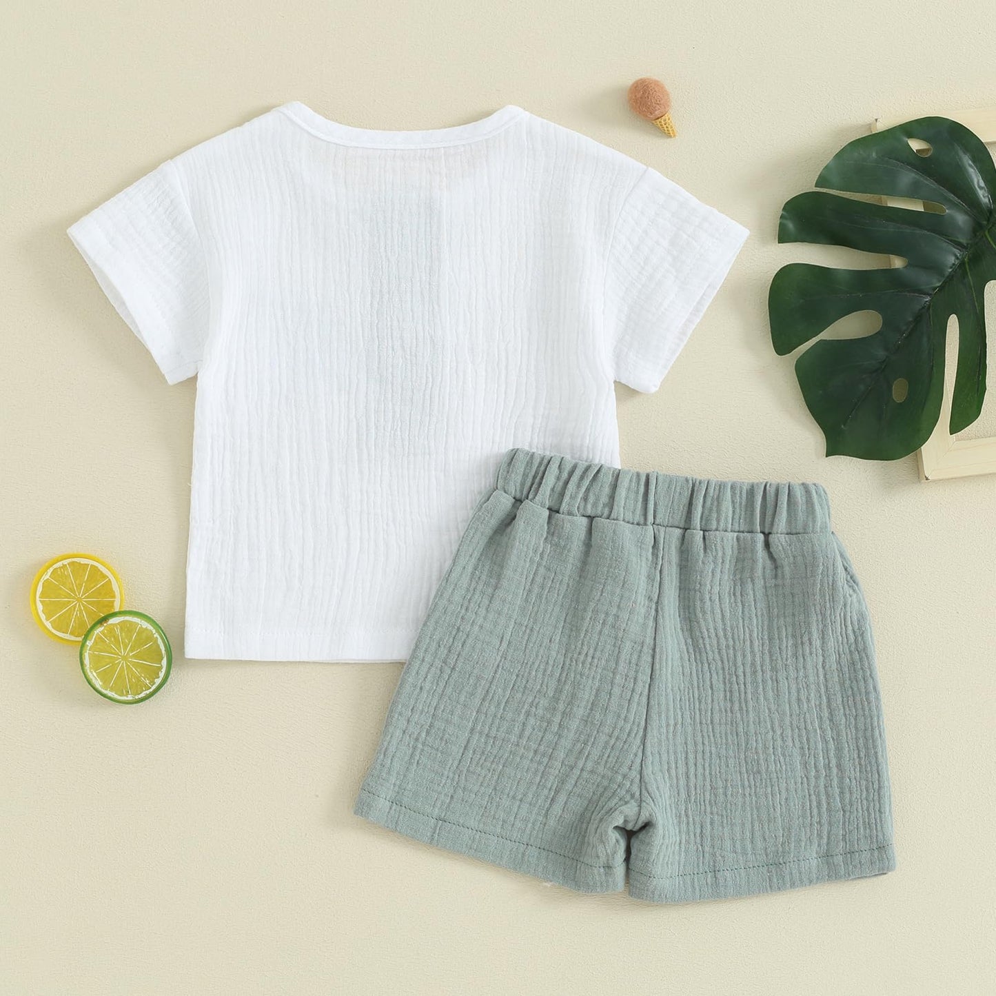 fhutpw Baby Boy Summer Outfits Henley Shirt Soft Pocket Short Sleeve Tops & Shorts Sets Infant 3 6 12 18 Months 2T Clothes