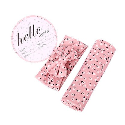 Galabloomer Newborn Receiving Blanket Headband Set Baby Flower Swaddle (vintage flower)