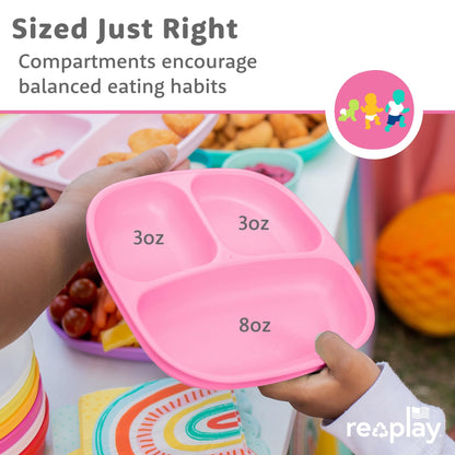 Re-Play Toddler Plates with Dividers - Deep-Walled 3 Compartments Divided Plates for Kids - Dishwasher & Microwave Safe - Made in USA - Set of 3-7.37" x 7.37" x 1.25" - Princess