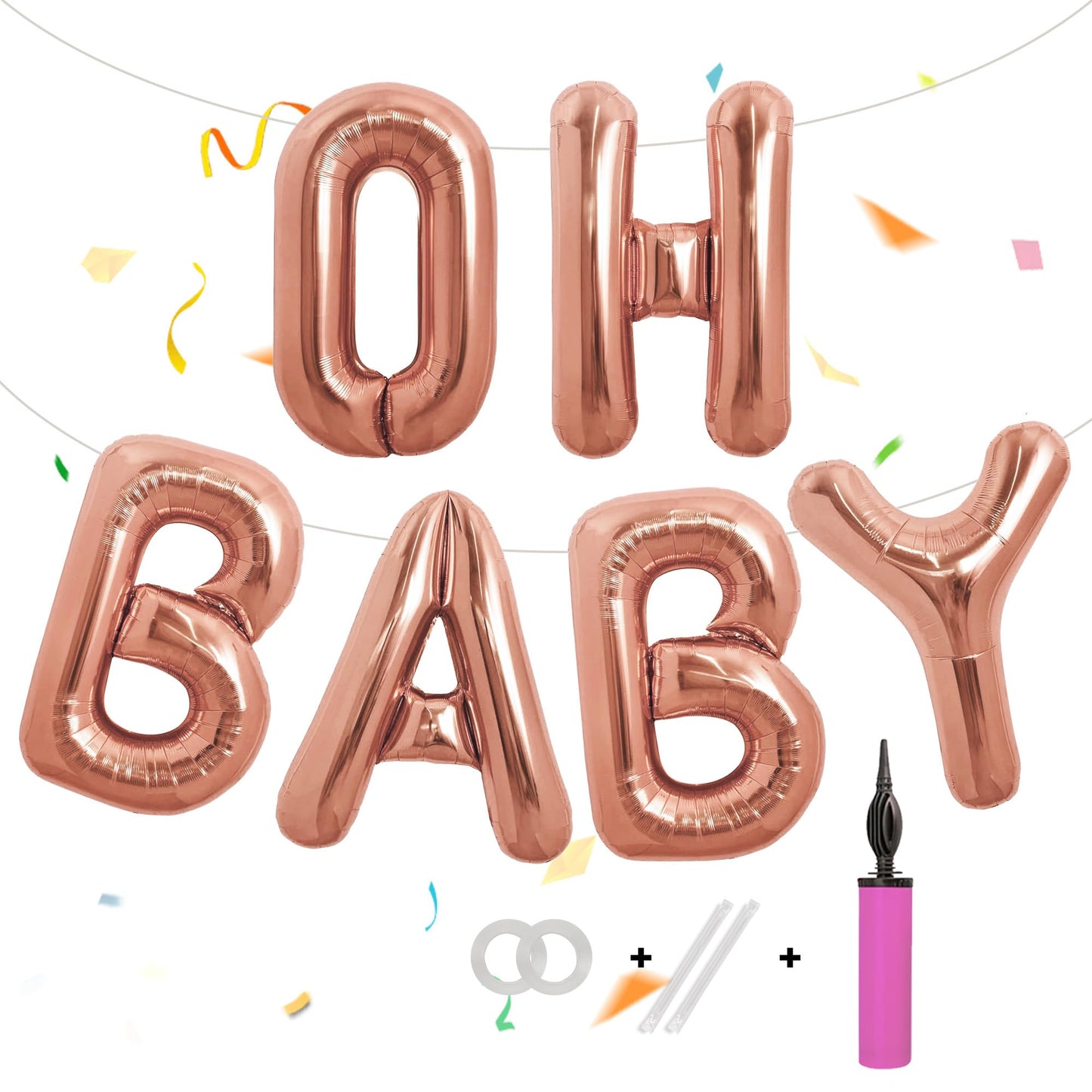 40 Inch Oh Baby Balloon, Shower Decorations, Large Sign for Backdrop, Shiny Banner for Gender Reveal Party Supplies (Gold)