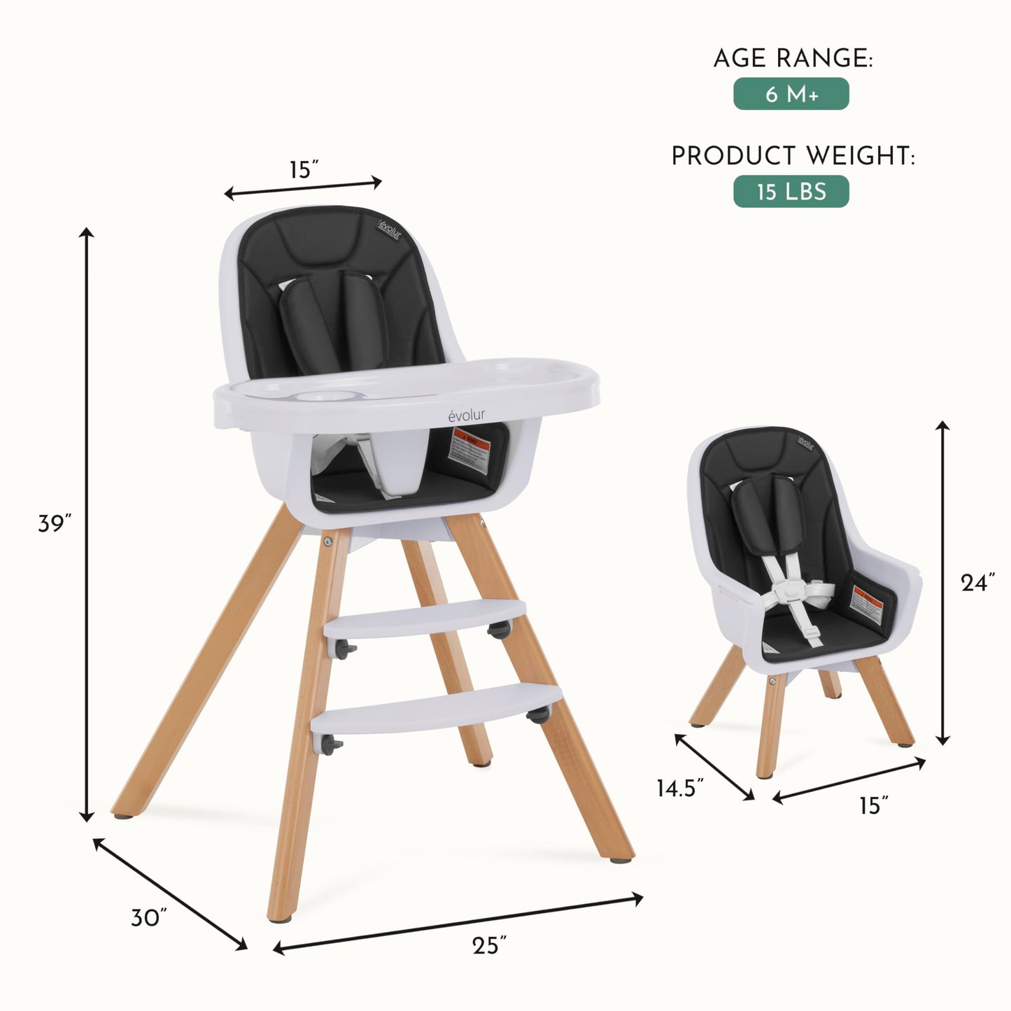 Evolur Zoodle 2 in 1 Convertible Baby High Chair in Light Gray