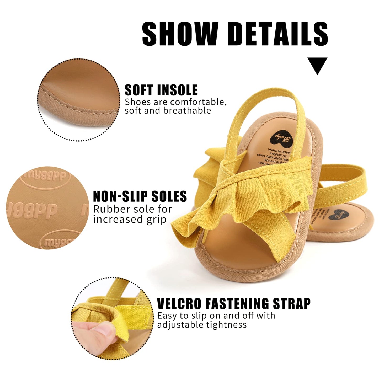 CoKate Baby Girls Sandals Ruffle Bowknot Premium Soft Sole Anti-Slip Open Toe Breathable Summer Outdoor First Walker Shoes Baby Sandals 0-3 months girls