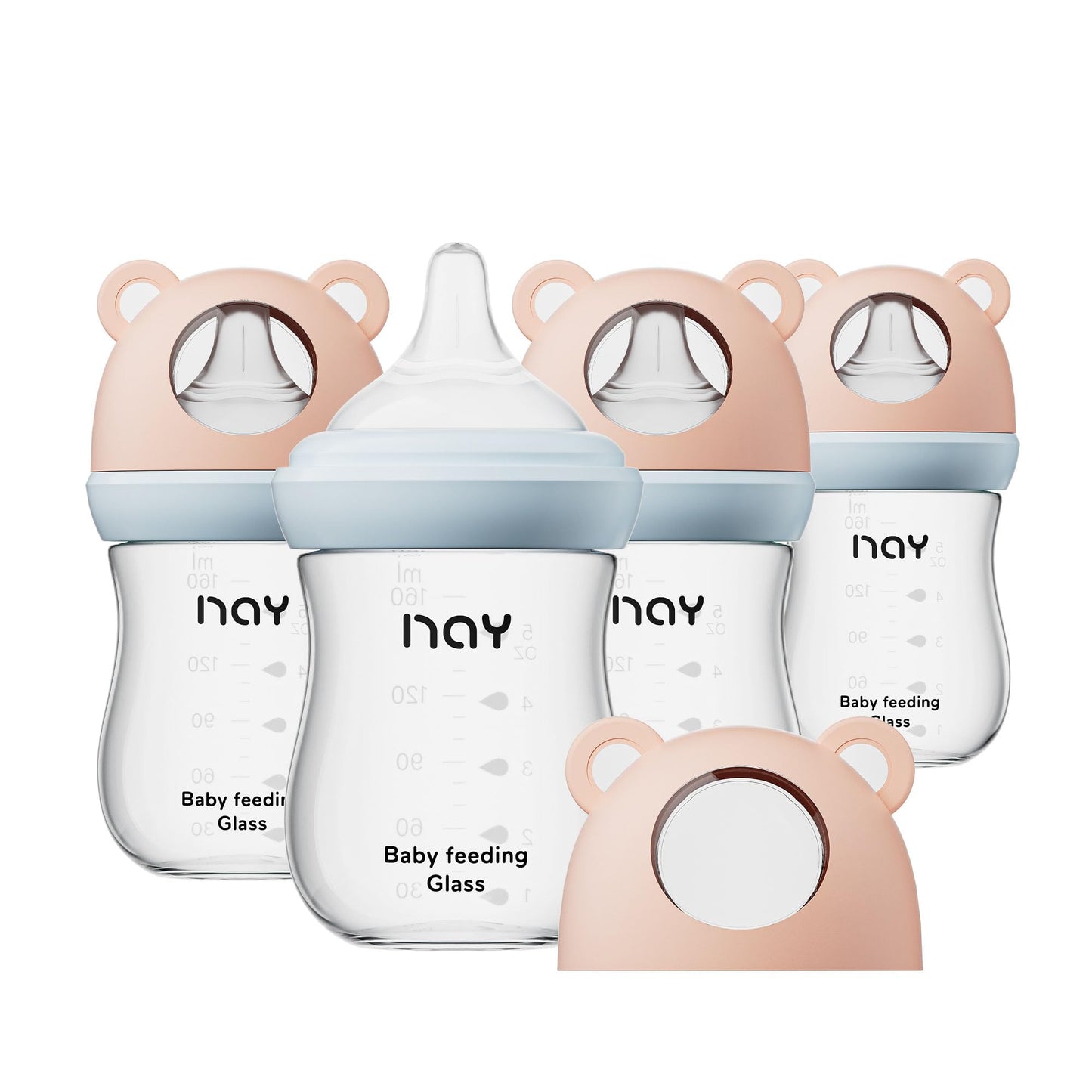 Natural Glass Baby Bottle for Breastfeeding Babies, 5.4oz Anti-Colic Baby Bottle with Natural Response Nipple(S), Clear, Wide Neck, 2 Pack, 1 Months+